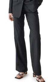 New  Split Hem Wool Blend Pinstripe Pants Black