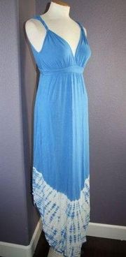 NWT Gypsy 05 La Ba Dee Blue Tie Dye Deep V Bamboo Twist Strap Maxi Dress M $143