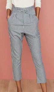 BB Dakota High-Rise Belted Tapered Striped Blue and White Pants