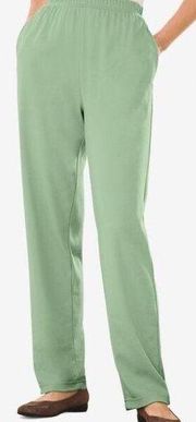 WOMAN WITHIN  7-Day Knit sage green pull on, 2 pockets elastic waistband size MP