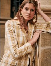 Sezane Christie Jacket Carreau Beige Ocher Bordeaux Yellow Checkered Plaid 38