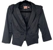 Juicy Couture Black One Button Closure Pleated Shoulder Detail Blazer Jacket