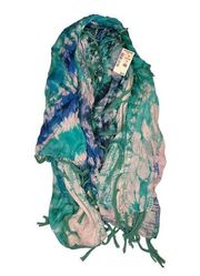 NEW Aeropostale Fringe Sarong Wrap Beach Coverup Scarf Turquoise Blue 40 x 45"