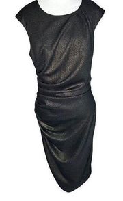 NWT Alberto Makali Dress Black Gold Metallic Fleck Low Back Ruched Midi‎ Large