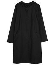 Eileen Fisher Channeled Rainwear Trench Long Line Jacket Coat Hooded Black M