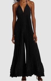 $495 Alice + Olivia Women's Black Adalyn Halter Pleated Jumpsuit Size 4