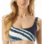 Michael Kors NAVY Logo Ring U-Neck Blue Tie-Dye Bikini Swim Top Large NWT