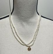 Brand New!! Double strand faux pearl necklace with coin pendant