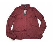Sincerely Jules Womens Size Small Burgundy Satin Long Sleeve Button Up Top