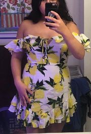 Mini Dress Lemon Off The Shoulder White and Yellow Floral