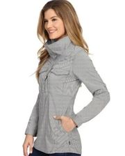 Mountain Hardware Women's Citypass Popover Shirt Pockets Cowl Neck Gray Stripe S