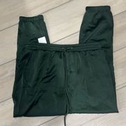 Socialite Satin Jogger Pants Olive Green Large Crop Casual Lounge Nordstrom NWT