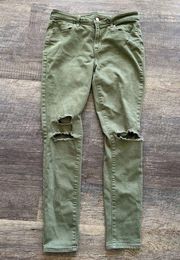 Old Navy Womens Rockstar Olive Green Distressed Jeans pants Mid Rise Size 8