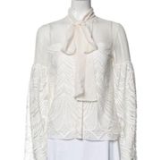 Alexis Ivory Crochet Bell Sleeve Bow Tie Blouse XS