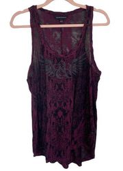 ROCK AND REPUBLIC Vintage Y2K Wings Tank Top Burgundy Size Large Emo