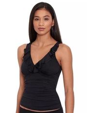 Lauren Ralph Lauren Black Beach Club Solid Ruffle Tankini Top Women’s Small NWT