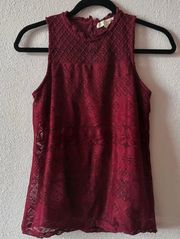 Burgundy Lace Sleeveless Blouse