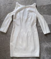 White Sequin Cold Shoulder Cocktail Length Dress
