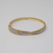 Swarovski Twist Jewel Crystal Embellished Hinge Faux Gold Plated Bangle Bracelet