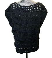 Romeo & Juliet Couture Women Medium Sweater Vest Crocheted Faux Fur Black Chunky