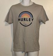 Hurley Mens Graphic T-Shirt size small 100% cotton light gray with rainbow logo