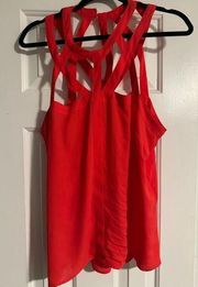 BCBGMAXAZRIA cutout Strappy Top red dressy shirt size Large