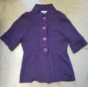 Vintage Dress Barn short sleeve cardigan Purple Sweater Size small Cozy Winter