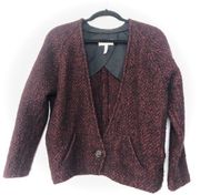 Isabel Marant Etoile Wool Tweed Sweater Deep V Neck Red Black