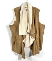 Women’s Tan Faux Suede Sherpa Fur Lined Sleeveless Waterfall Vest 3X