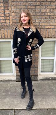 Skull Print Cardigan Black White Wednesday Addams Monochrome Oversized Goth Punk