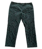 Halogen Pants Women 14 Petite Black Green Floral Quinn Fit Mid Rise Ankle Cotton