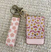 Smiley Daisy Wristlet ID Holder & Flower Smiles Canvas Keychain Bundle