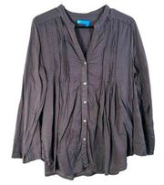 Fresh Produce Womens Size XS Blouse Top Gray Long Sleeve Pintuck Cotton 1388