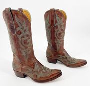 Old Gringo Diego Brass Turquoise Stitching Snip Toe Cowgirl Western Boot sz 8.5