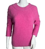 Saks Fifth Ave Sweater Womens Small Pink Cashmere Ribbed Black Label Barbiecore