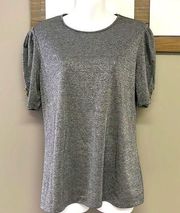 LIZ Claiborne Silver Elbow Slight Puff Sleeve Tee w/ Gold Buttons- Med- NWOT