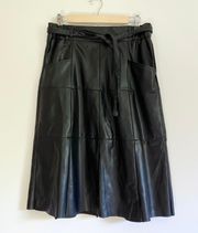 Black Faux Leather Vegan Midi Skirt Small 