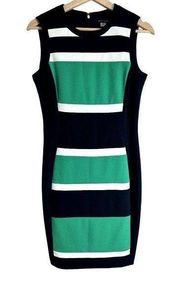 Tommy Hilfiger Colorblock Sheath Dress Womens Size 4 Green Navy Blue Business