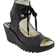 Fly London Yaffa Black Platform Sandals sz 39 US 9