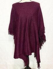 NWT David & Young Knit Poncho Women Sweater Purple Wine One Size Fringe Edges
