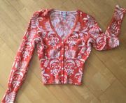 🌺 Lucky 100% Cashmere Orange Filigree Cardigan Sweater, Size XS