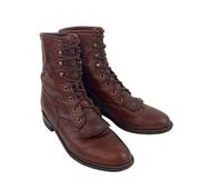 Justin Kiltie Tassle Brown Leather Western Roper Boots Womens Size 6.5 B Lace Up