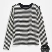 Striped Long Sleeve Tee Dark Green/White Size Large