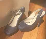 Prada | Peep Toe Slingback Sandals Navy Suede 37