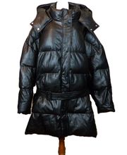 ASOS Design Curve Faux Leather Belted Puffer Jacket Womens 26 US Black Gorpcore