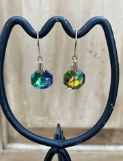Swarovski Iridescent Blue Crystal Round Earrings Silvertone Hook Earring…