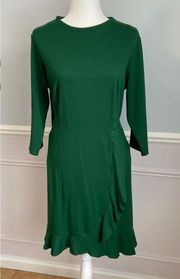 J Jill Ponte Green Ruffle Hem Stretch Long Sleeve A-Line Midi Dress Size 1X