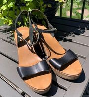 Maryann Black Cork Wedge Platform Sandals in Size 10 Made In Italy