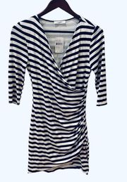 NWT Lush Black White Faux Wrap Striped Dress Bodycon M Mini