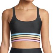 BEACH RIOT Small Leah Rainbow-Stripe Sports Bra Black Multicolor Striped S